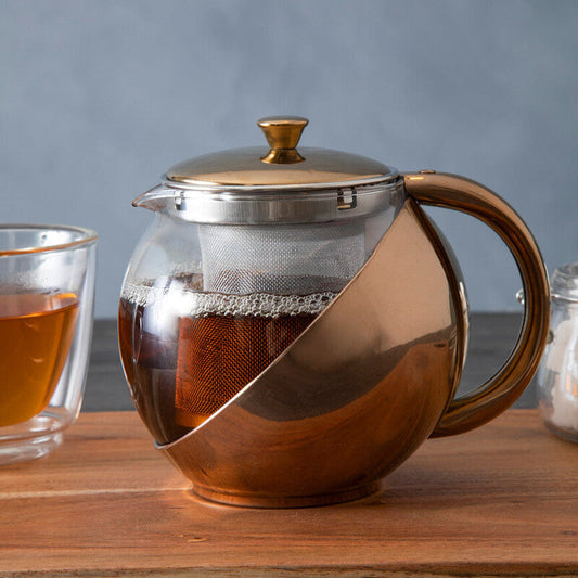 Stainless Steel Teapot with Glass Body and Copper Finished Infuser