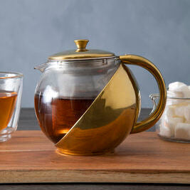 Gold Finish Glass 600ml Teapot with Infuser