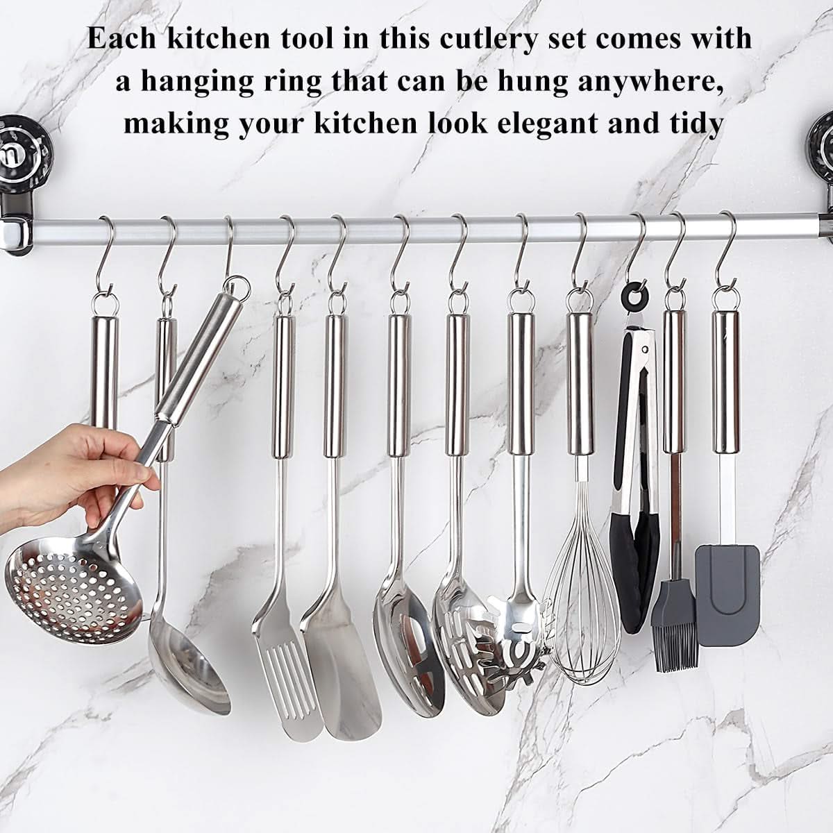 38-Piece Stainless Steel Cooking Utensils Set – Includes Spoons, Spatulas, and Sturdy Utensil Holder, Dishwasher Safe