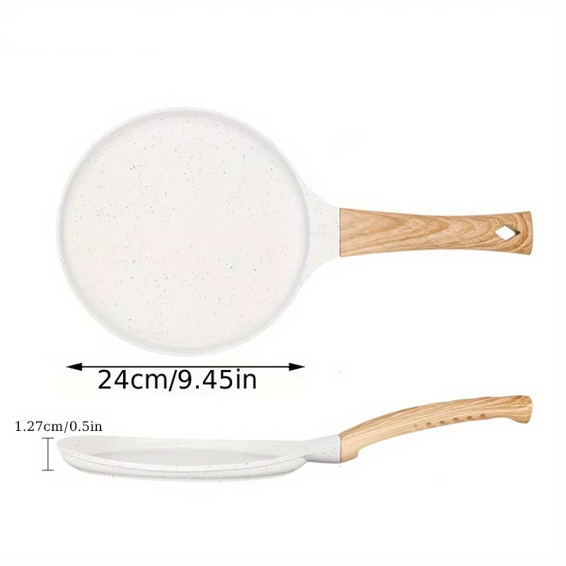 Non-Stick  Ceramic Coated  Flat Pan with Wooden Handle – Ideal for Flatbreads, Crepes, Pancakes, Tortillas, Eggs, Omelettes, Parathas, Roti, French Toast, Wraps, Tawa-Fried Fish, Quesadillas & Dosa –Available in 20cm, 24cm, 28cm Sizes