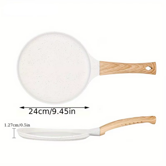 Non-Stick  Ceramic Coated  Flat Pan with Wooden Handle – Ideal for Flatbreads, Crepes, Pancakes, Tortillas, Eggs, Omelettes, Parathas, Roti, French Toast, Wraps, Tawa-Fried Fish, Quesadillas & Dosa –Available in 20cm, 24cm, 28cm Sizes