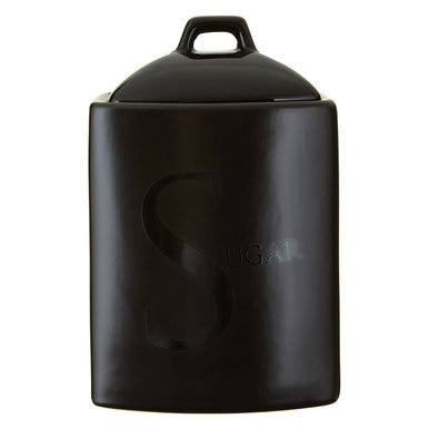 Stoneware Sugar Canister with Black Text