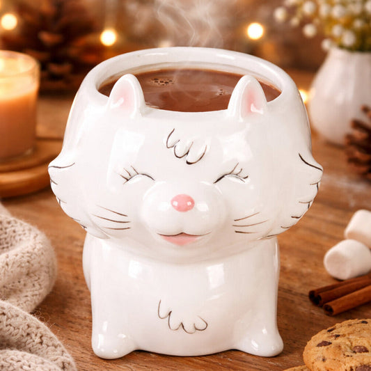 White Cat Mug with Pink Accents