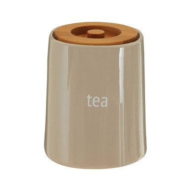Beige Ceramic Tea Canister with Tapered Shape