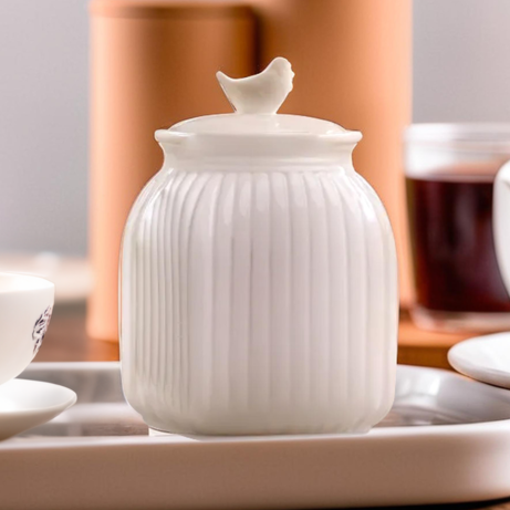 Medium Cream Square Canister with Hen Lid