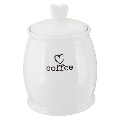 White Dolomite Coffee Canister with Heart Graphic