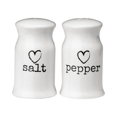 White Ceramic Salt and Pepper Set with Heart Detail
