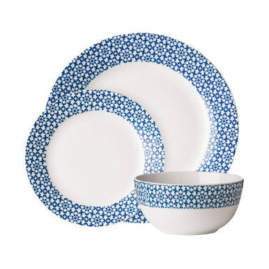 12 Piece Blue Star and Geometric Dinner Set