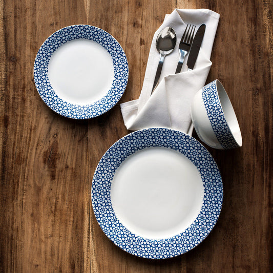 12 Piece Blue Star and Geometric Dinner Set