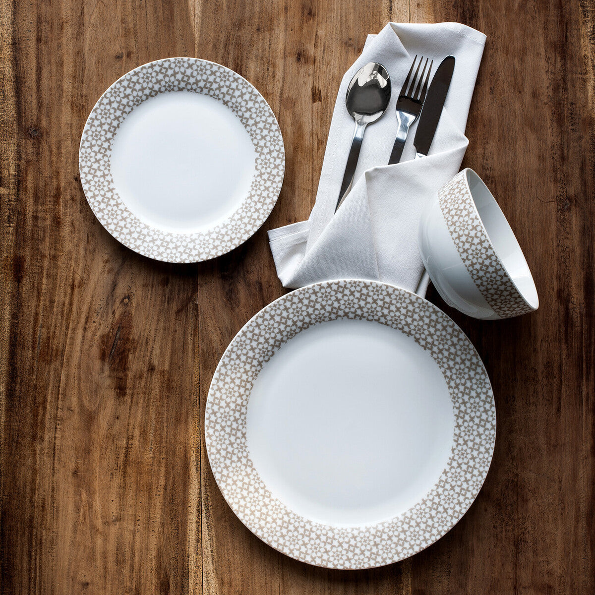 12 Piece Natural Star and Geometric Dinner Set