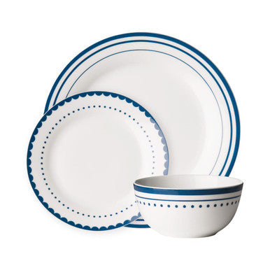 12 Piece Blue Line and Dot Dinner Set