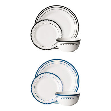 12 Piece Blue Line and Dot Dinner Set
