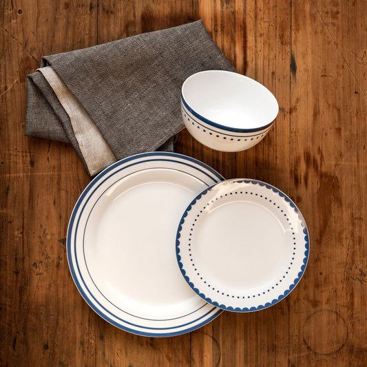 12 Piece Blue Line and Dot Dinner Set