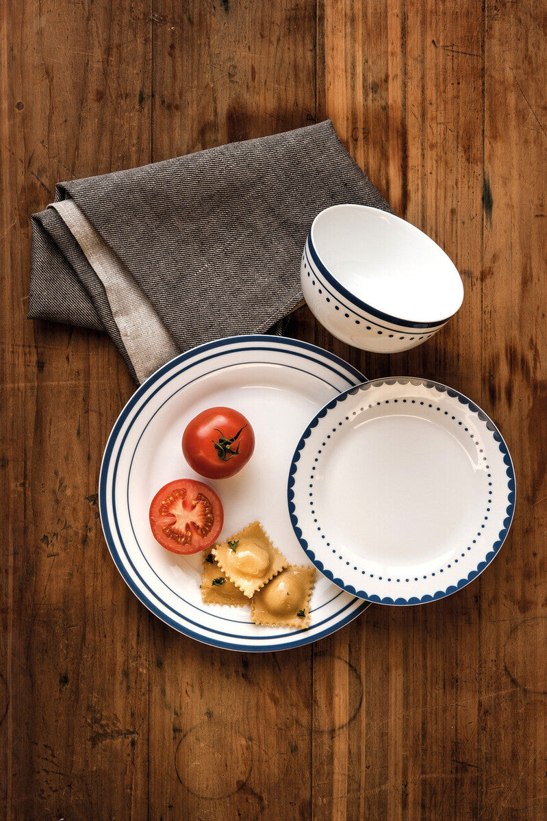 12 Piece Blue Line and Dot Dinner Set