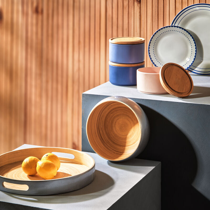 12 Piece Blue Line and Dot Dinner Set
