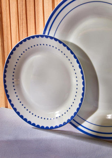 12 Piece Blue Line and Dot Dinner Set