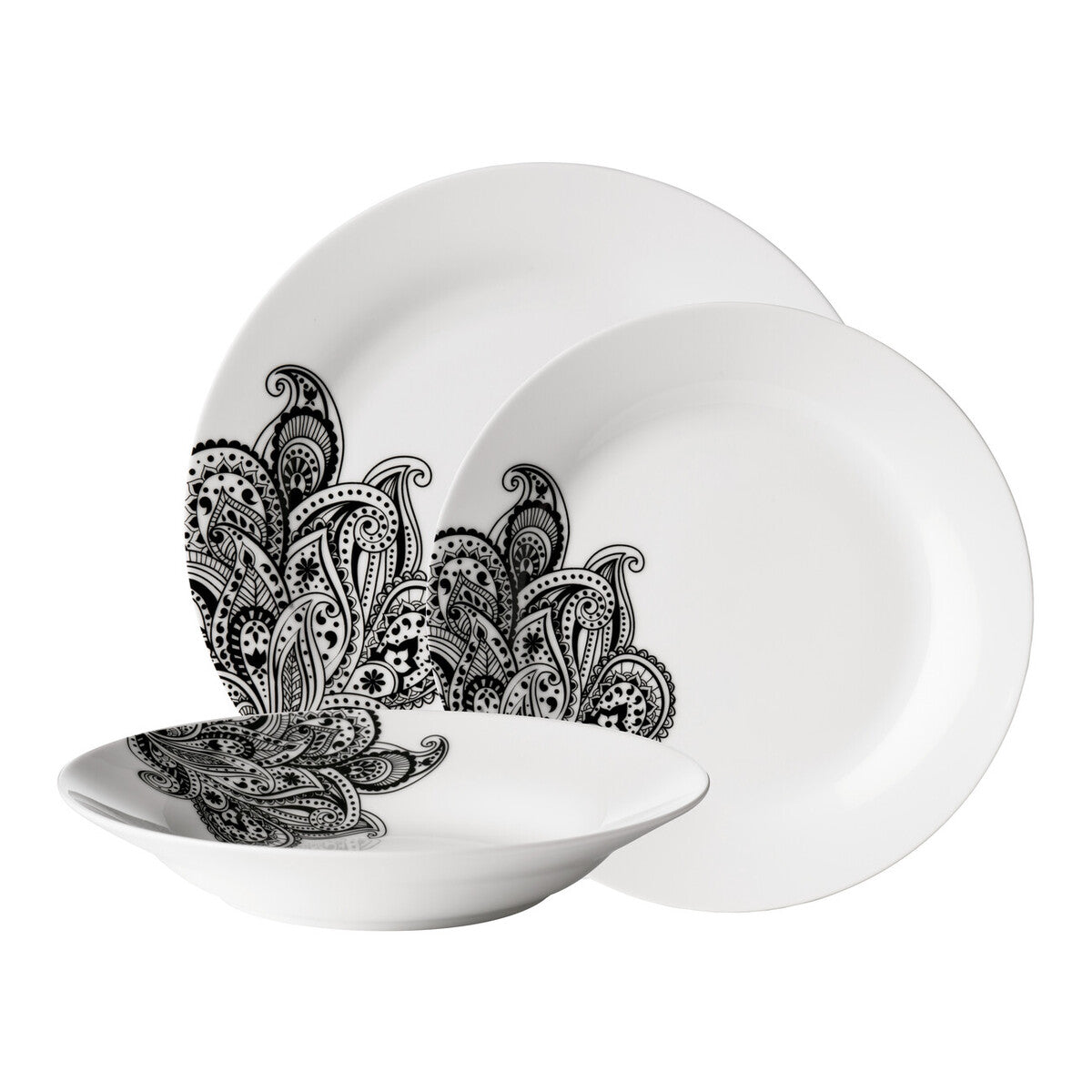 12 Piece Black Heritage Pattern Dinner Set