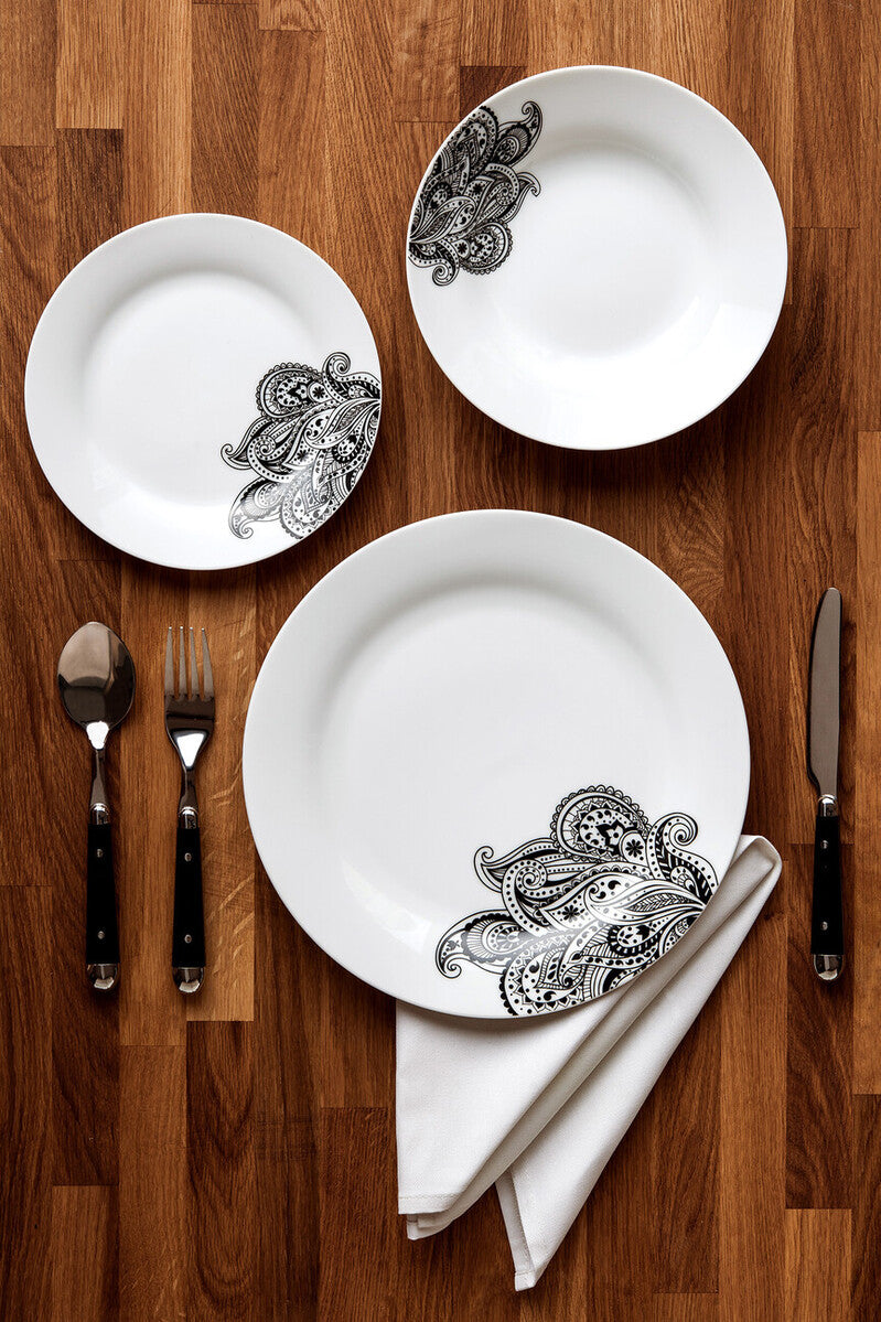 12 Piece Black Heritage Pattern Dinner Set