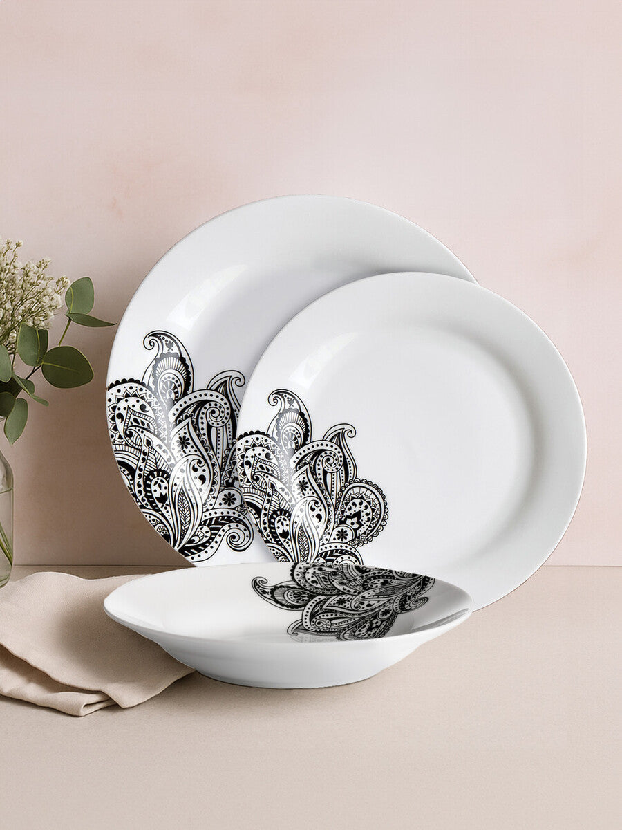 12 Piece Black Heritage Pattern Dinner Set