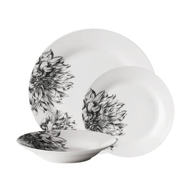 12 Piece Black Floral Dinner Set