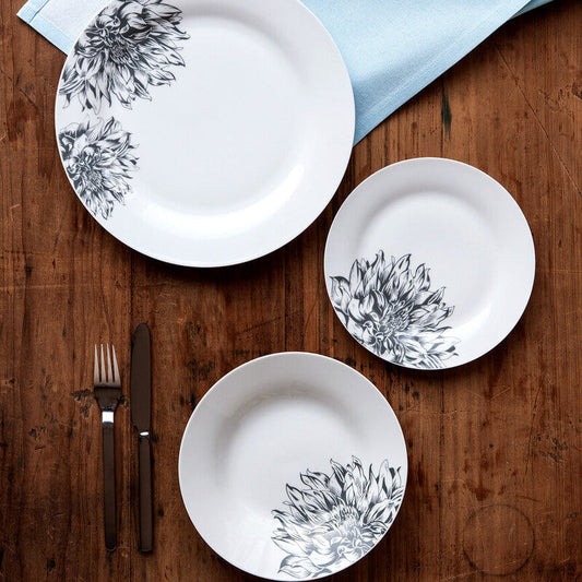 12 Piece Black Floral Dinner Set