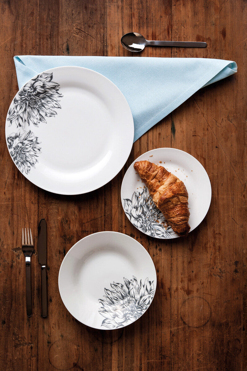 12 Piece Black Floral Dinner Set
