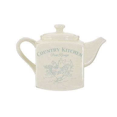 Blue and Cream Teapot with Hen Motif
