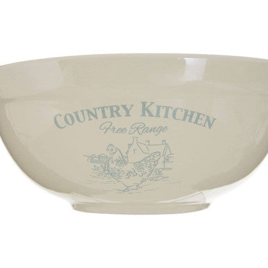 Blue and Cream Mixing Bowl with Hen Artwork