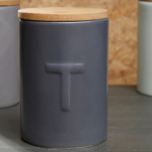 Dark Grey Tea Canister with Natural Top