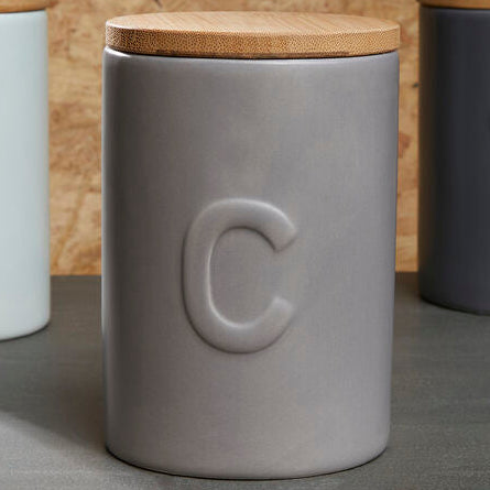 Light Grey Coffee Canister with Bamboo Lid