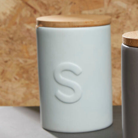 Pale Blue Sugar Canister with Natural Lid