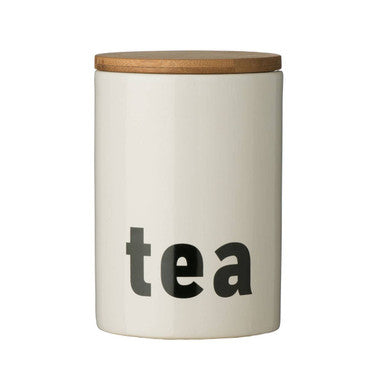 Black and White Tea Canister with Natural Lid
