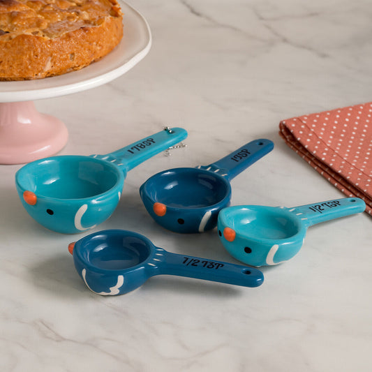 Set of 4 Bird Measuring Spoons with Linking Chain