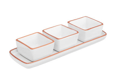 Terracotta Set of 3 Dip Bowls with White Tray