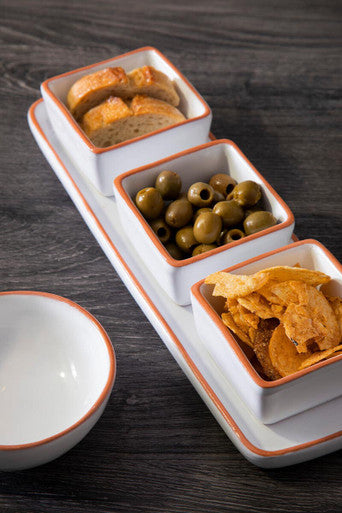 Terracotta Set of 3 Dip Bowls with White Tray