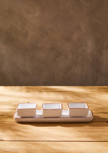 Terracotta Set of 3 Dip Bowls with White Tray