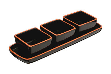 Terracotta Set of 3 Dip Bowls with Black Tray