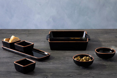 Terracotta Set of 3 Dip Bowls with Black Tray