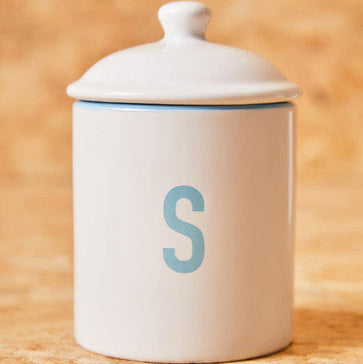 White Sugar Canister with Blue Trim and Sealing Lid