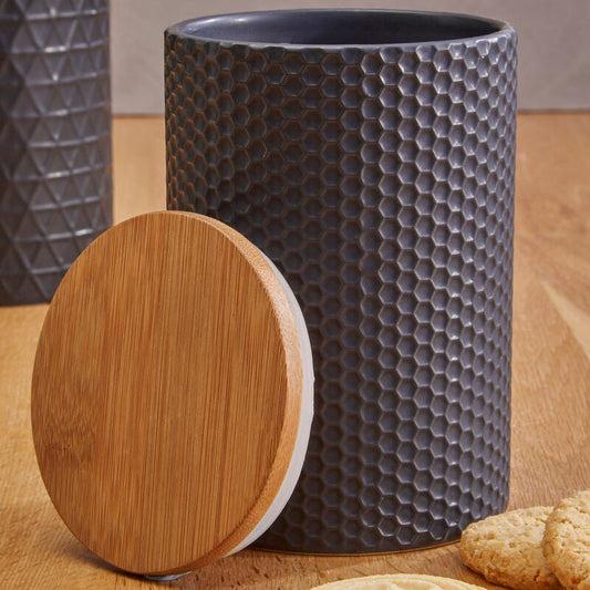 750ml Black Honeycomb Canister with Bamboo Lid