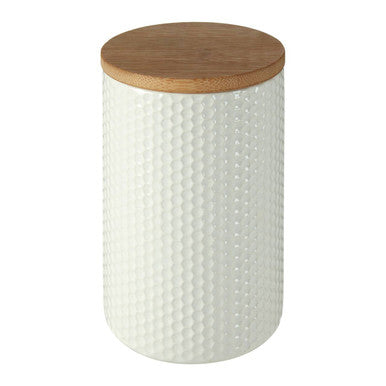 750ml White Honeycomb Canister with Bamboo Lid