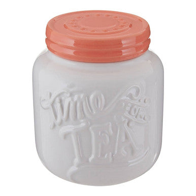 White and Orange Tea Canister with Time for Tea Lettering