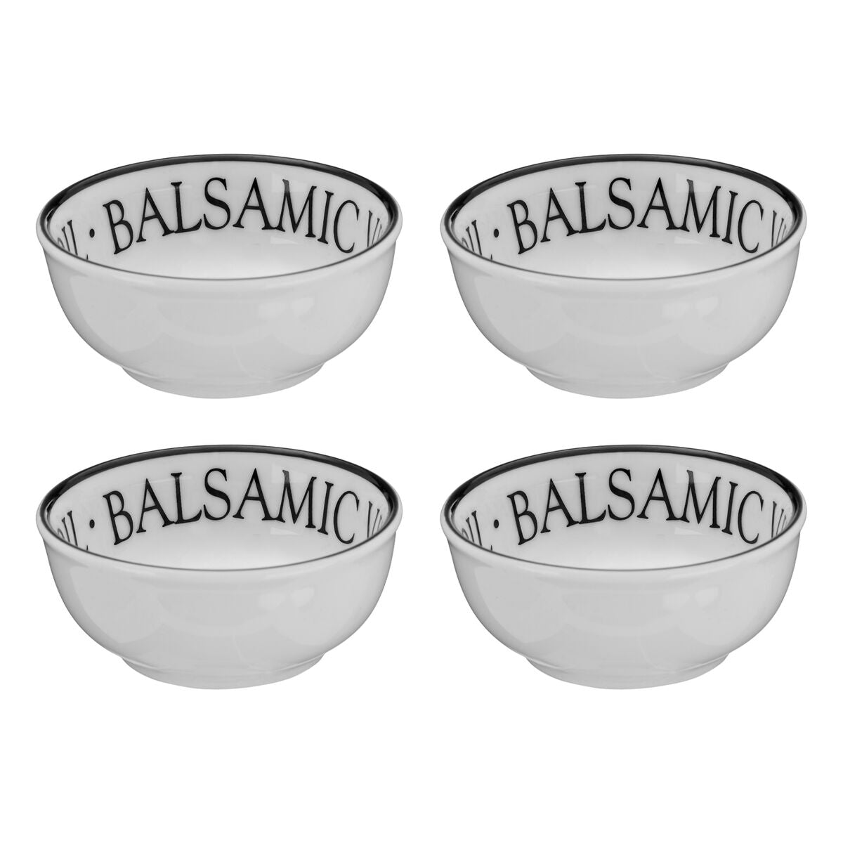 Set of Two Porcelain Dipping Bowls with Black Lettering
