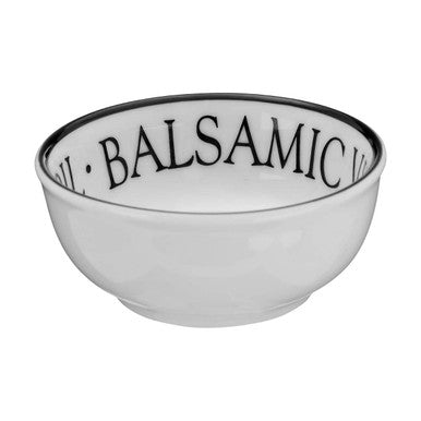 Set of Two Porcelain Dipping Bowls with Black Lettering