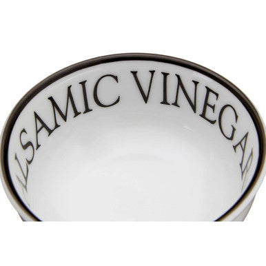 Set of Two Porcelain Dipping Bowls with Black Lettering