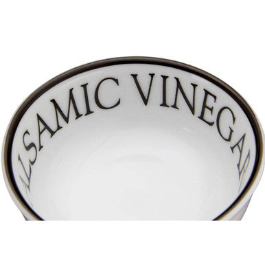 Set of Two Porcelain Dipping Bowls with Black Lettering