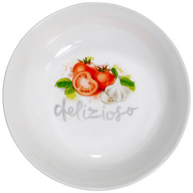 White Pasta Bowl with Tomato and Garlic Design