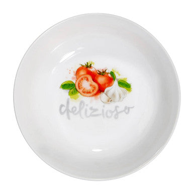 White Pasta Bowl with Tomato and Garlic Design