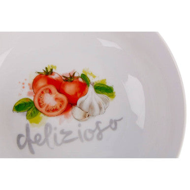 White Pasta Bowl with Tomato and Garlic Design