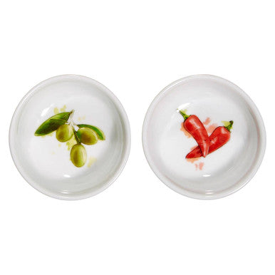 Set of Two Dipping Bowls with Pepper and Olive Design